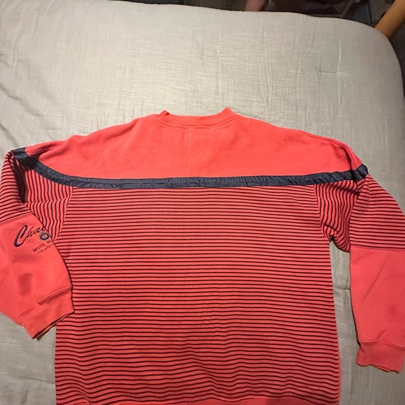 Vintage 80s 90s BUGLE BOY Red Sweater Sweatshirt L Striped Mock Neck *FLAWS - Picture 11 of 11